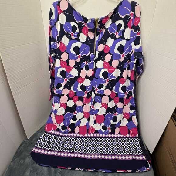 Crown & Ivy Navy/Pink Floral Stretch Knit Side Lace Back Zip Dress $99 XL - Picture 2 of 8